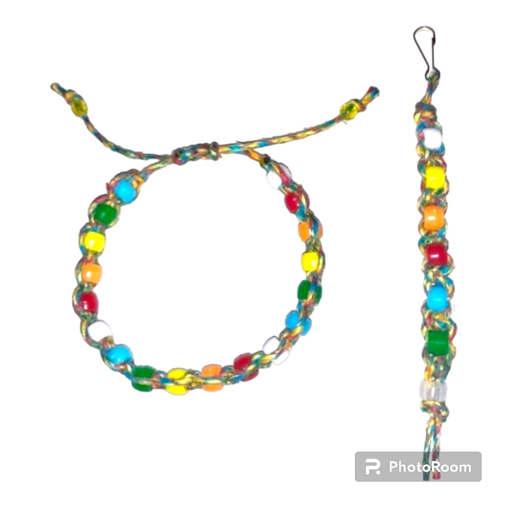 HANDMADE Adjustable Rainbow Hemp Anklet / Bracelet & Matching Keychain Set